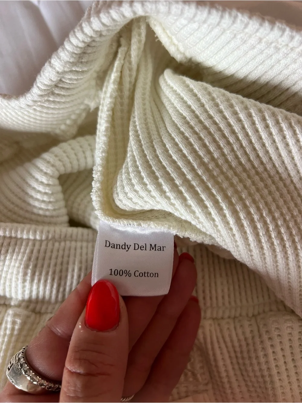 Dandy Del Mar Waffle Knit Lounge Shorts Cream 100% Cotton Drawstring Men’s L